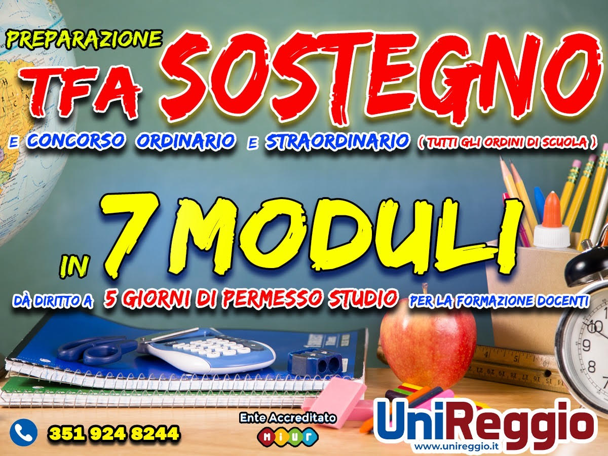 CORSO DI PREPARAZIONE al TFA SOSTEGNO in 7 MODULI con SIMULAZIONE DI TEST per TUTTI GLI ORDINI DI SCUOLA